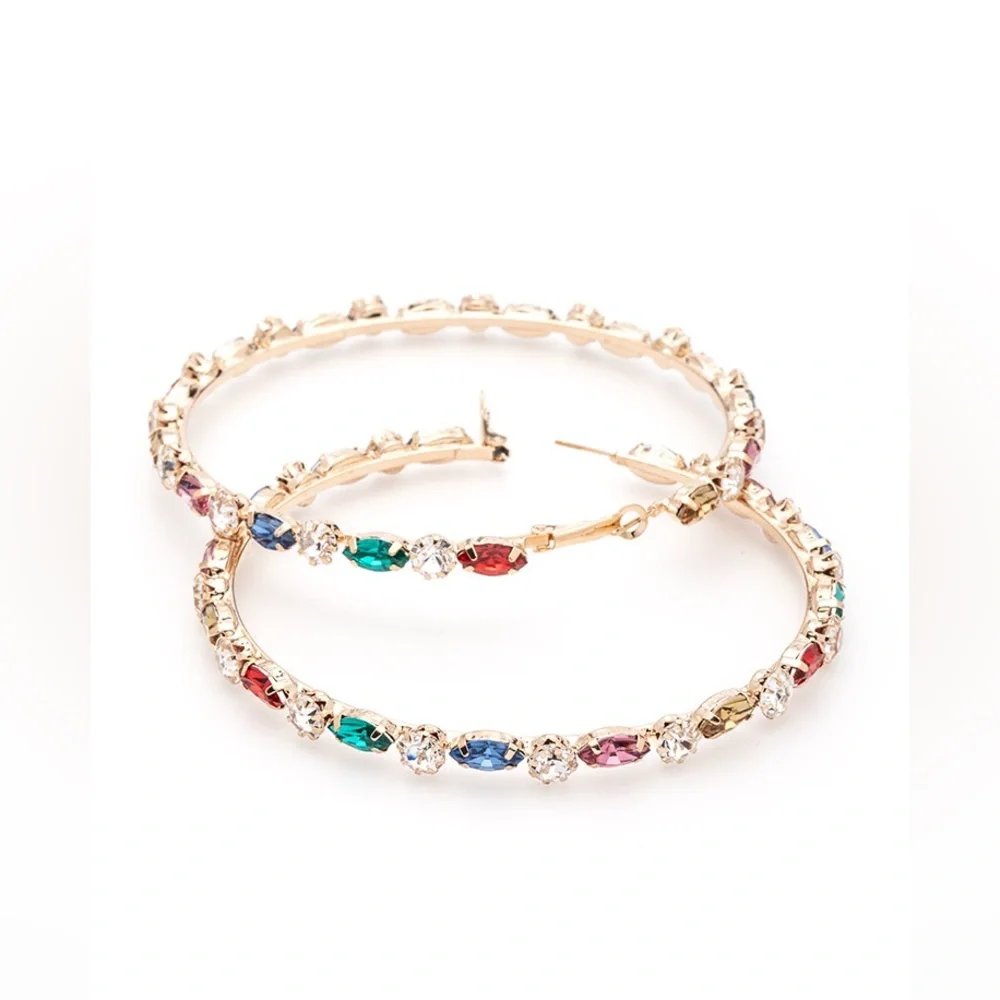 Colorful Crystal Hoop Statement Earrings